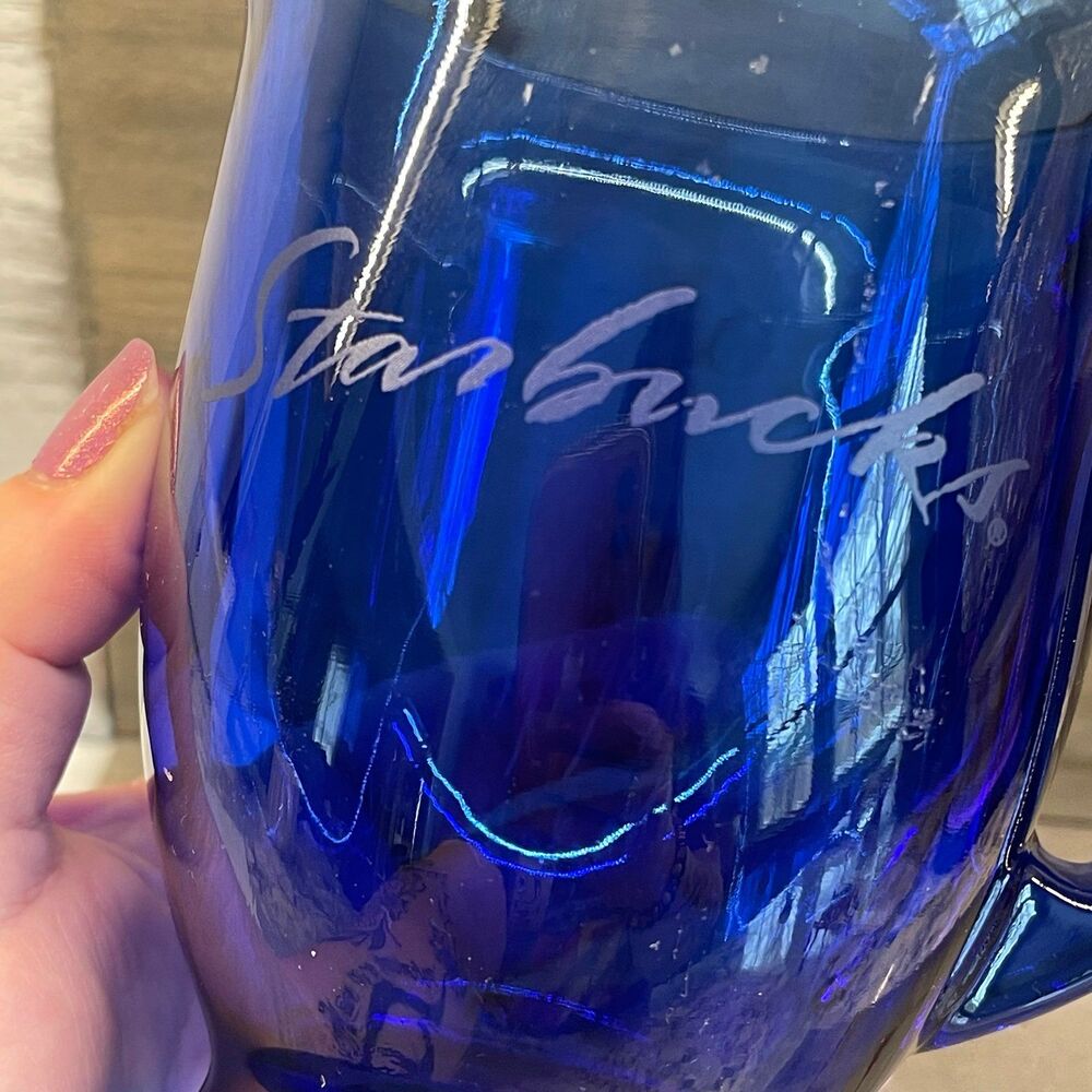 Vintage Starbucks Cobalt Blue Glass Mug - Etched Siren Logo - Anchor Hocking - Picture 7 of 8